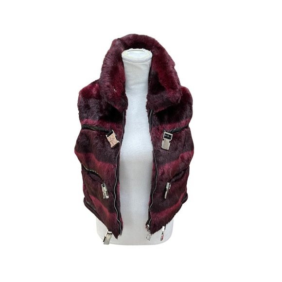 Baby Phat Jackets & Blazers - Vintage Baby Phat Faux Fur Vest Dark Red/Black Women's Size Medium Y2K